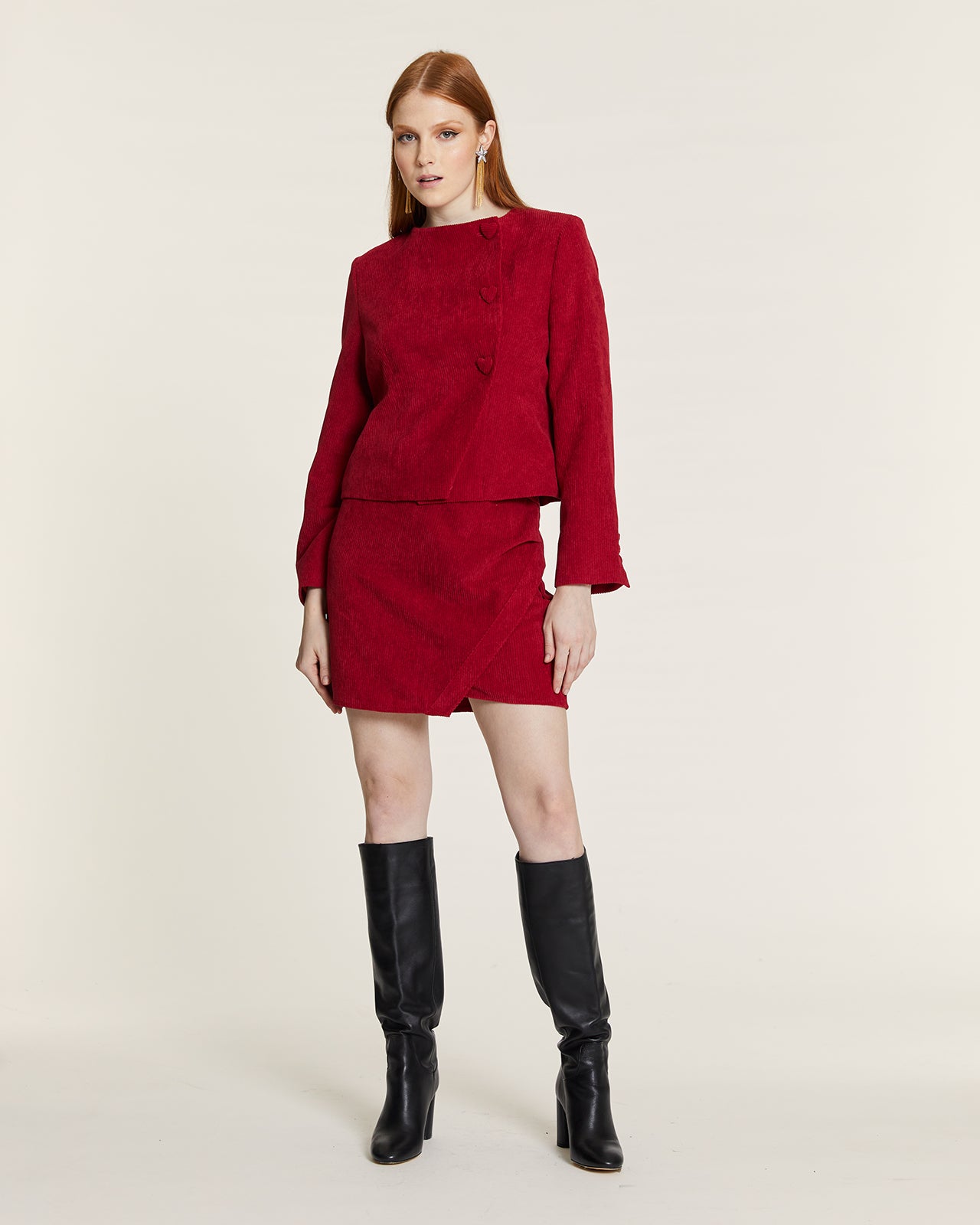 RED CORDUROY MINI SKIRT