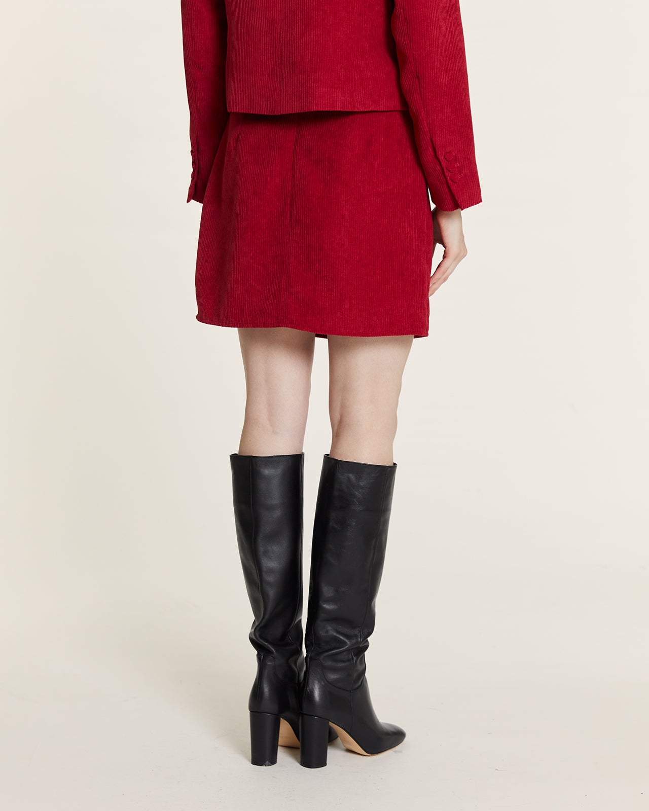 RED CORDUROY MINI SKIRT