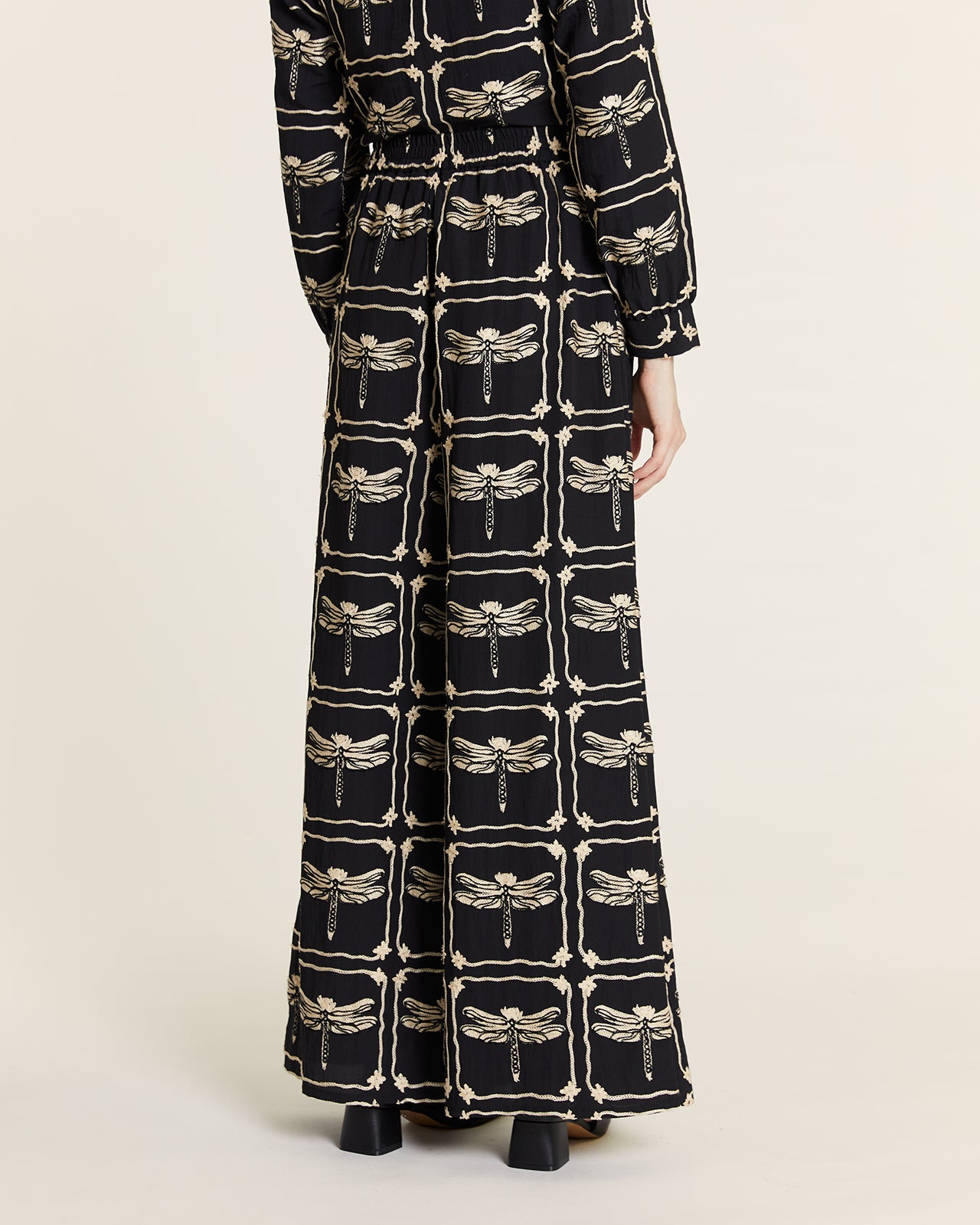 Dragonfly embroidered pants