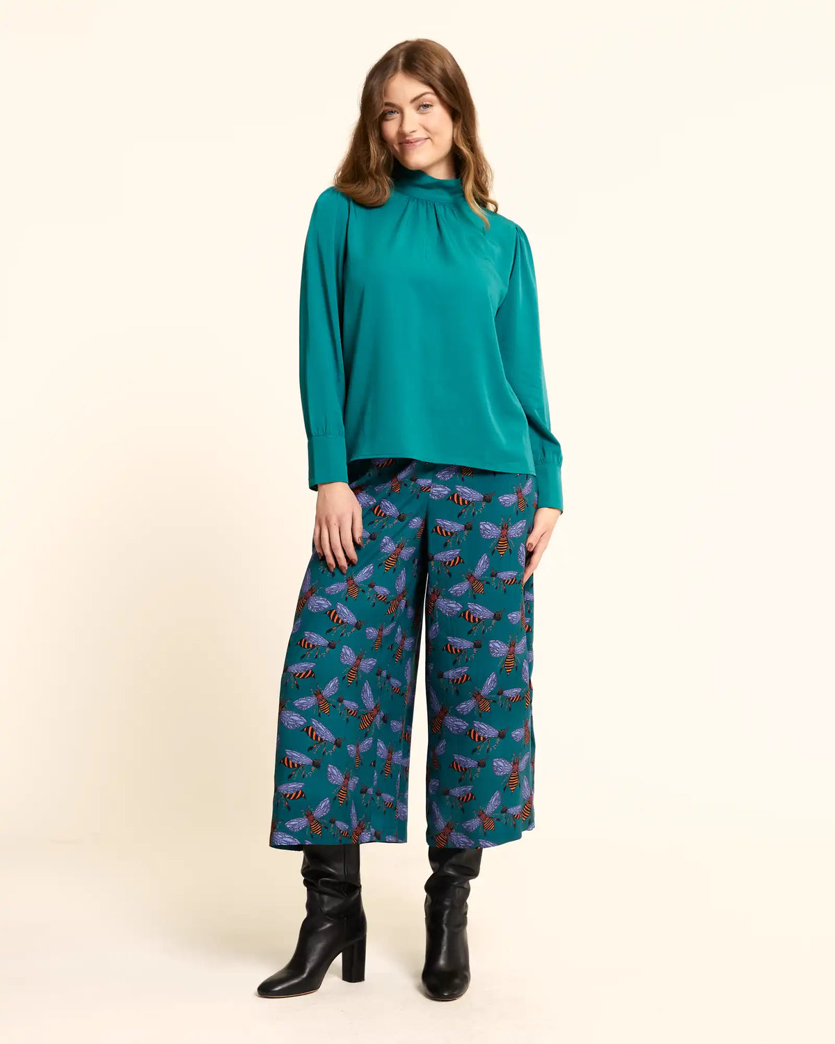 Rita Green High-Neck Blouse