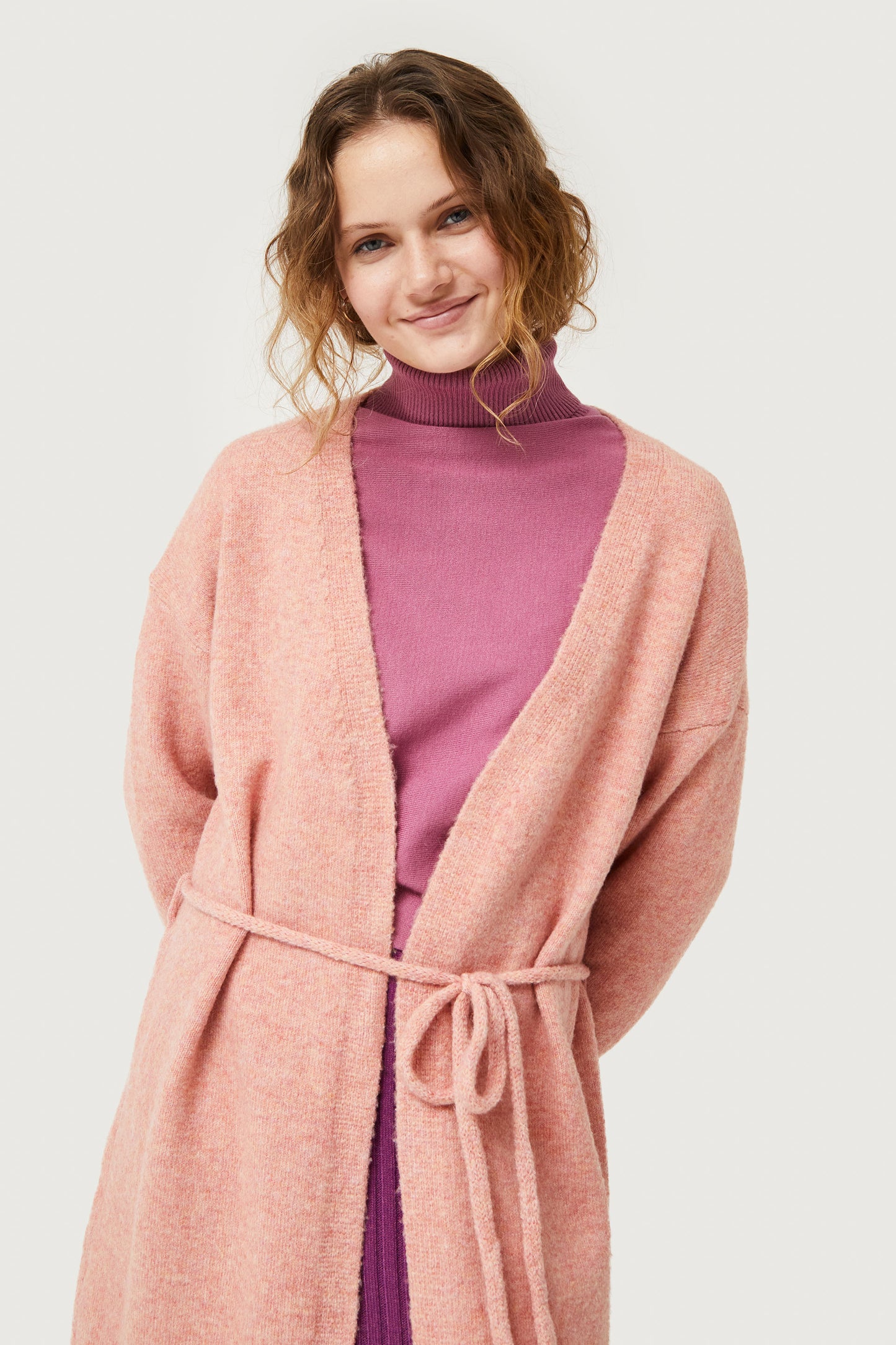 Pink knitted midi jacket