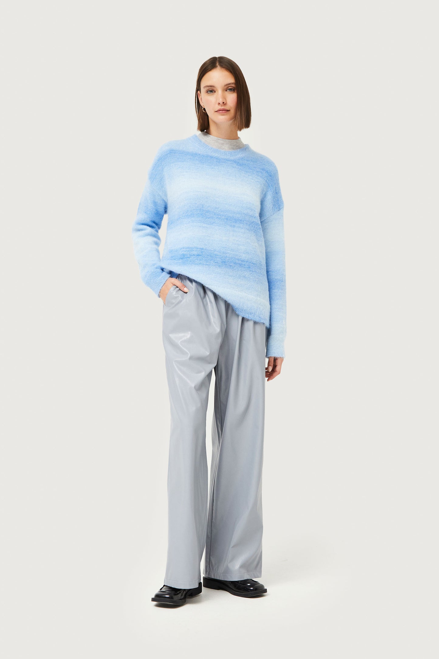 Blue faded striped knitted sweater