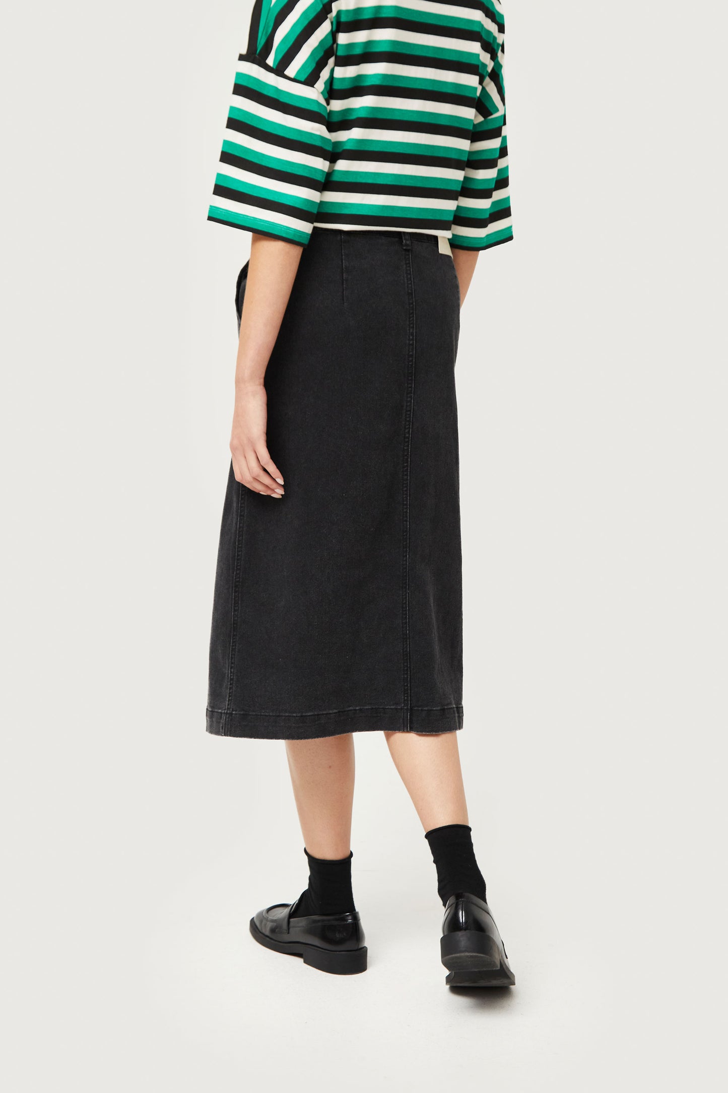 Black denim midi skirt