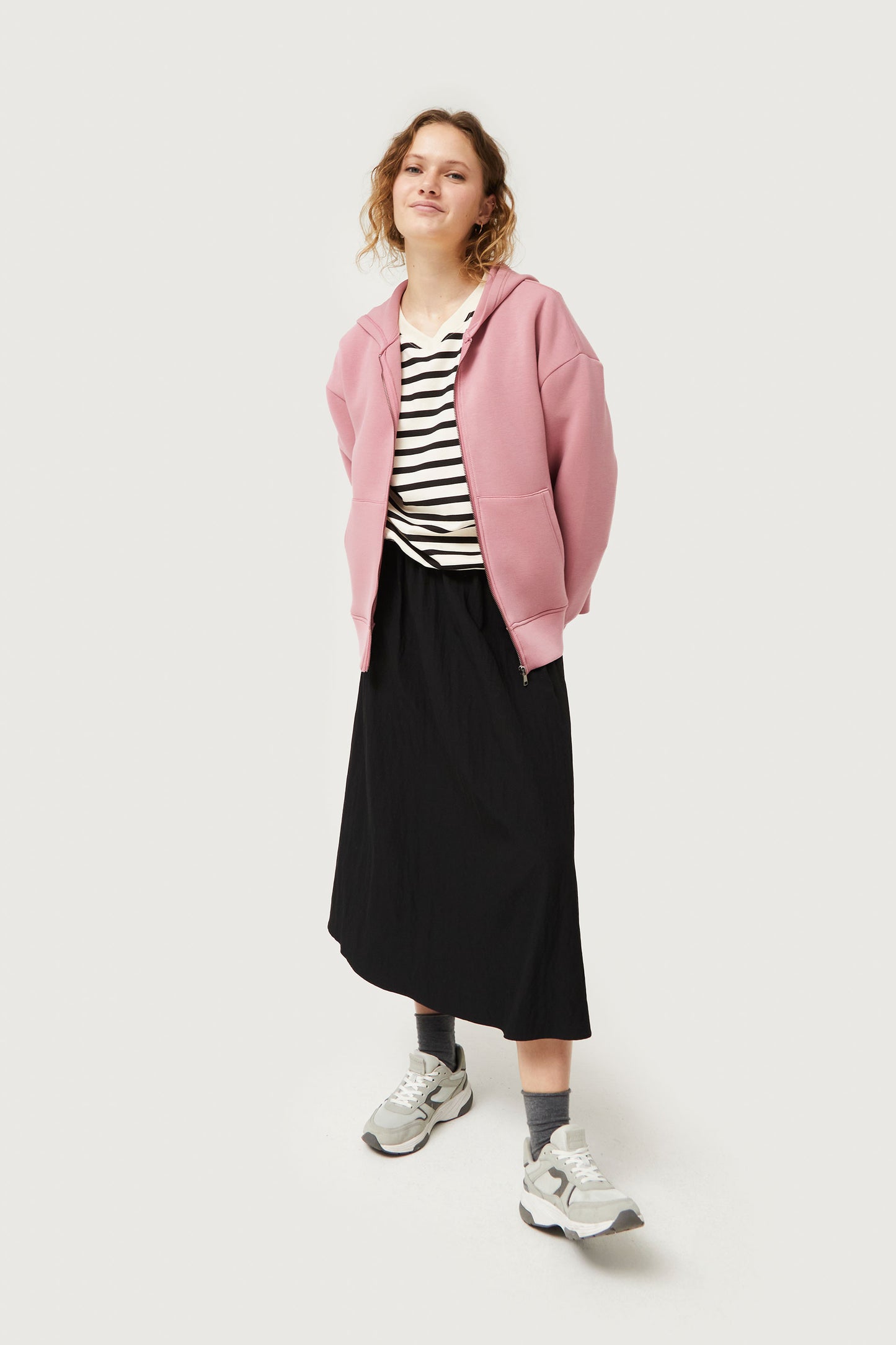 Midi skirt in black technical fabric