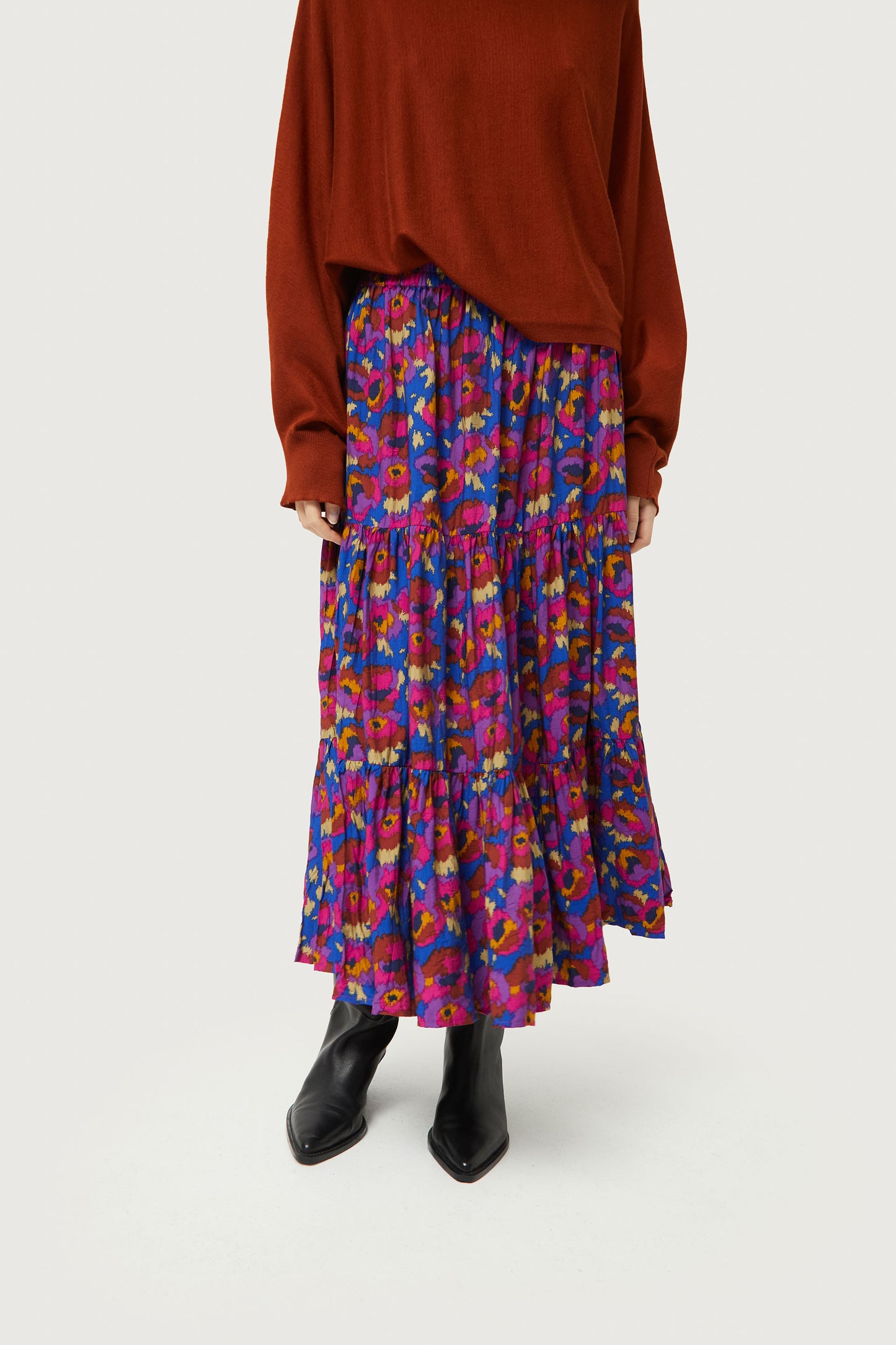 Dewberry Floral Print Midi Skirt