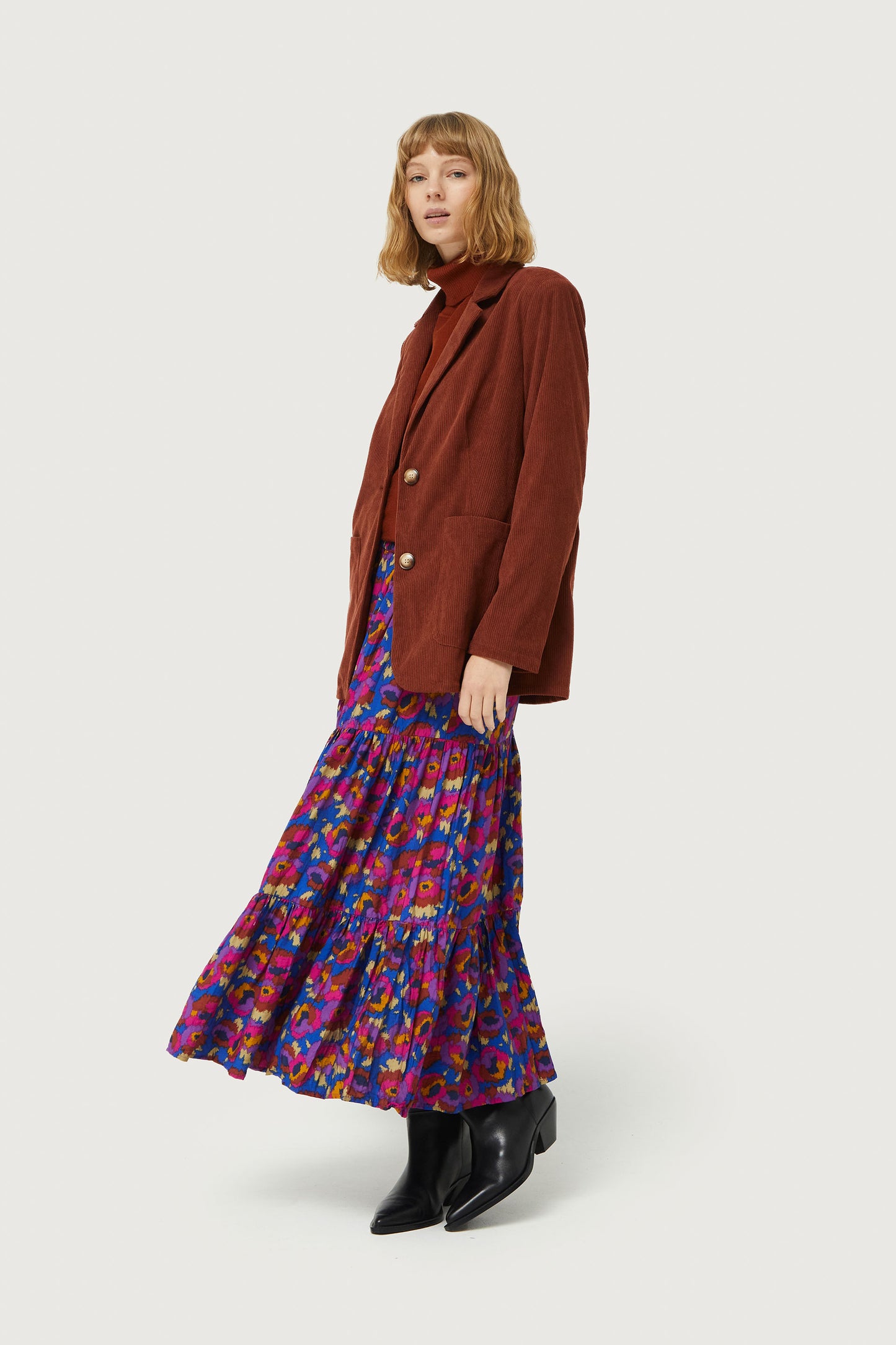 Dewberry Floral Print Midi Skirt