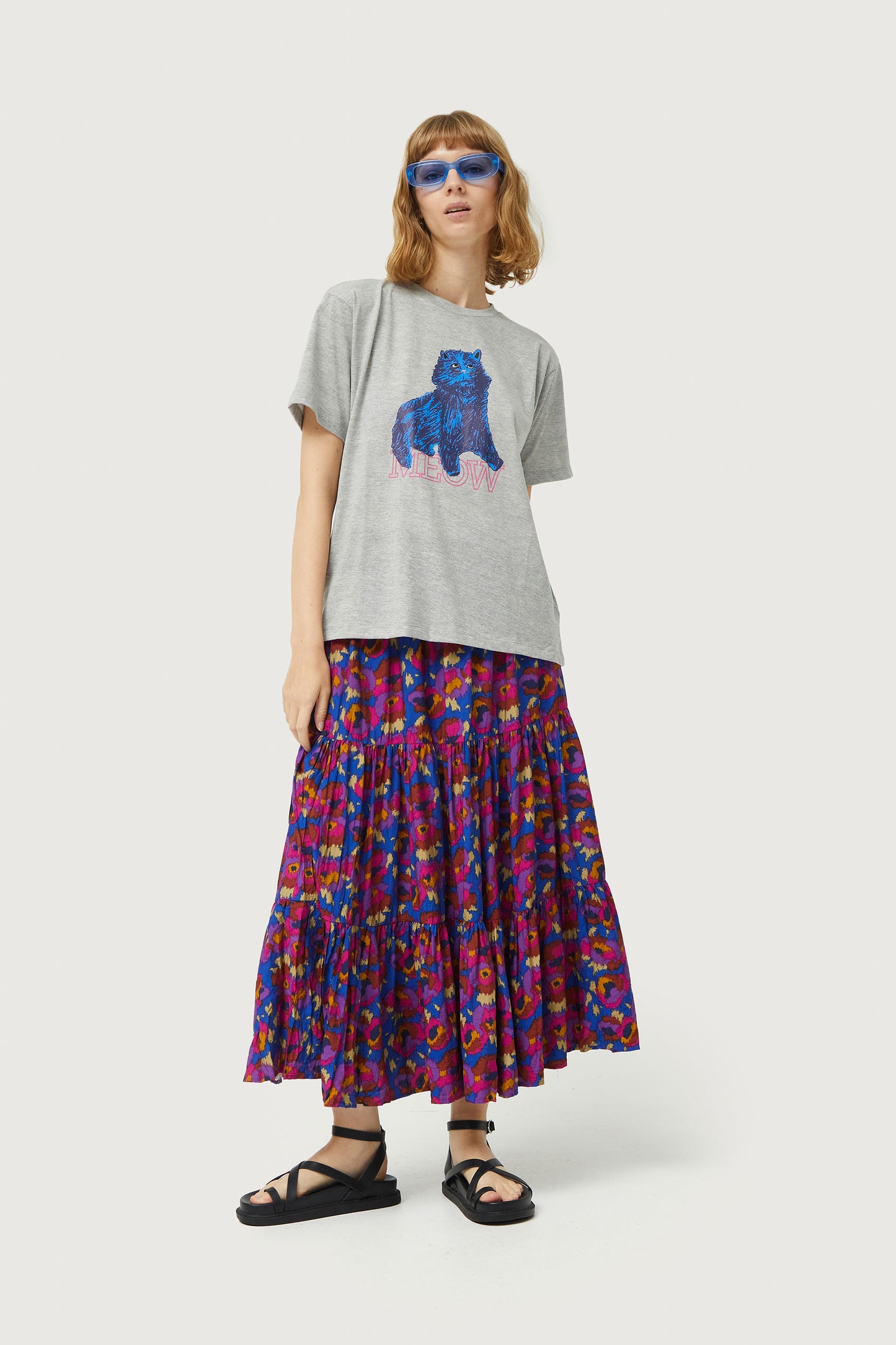 Dewberry Floral Print Midi Skirt
