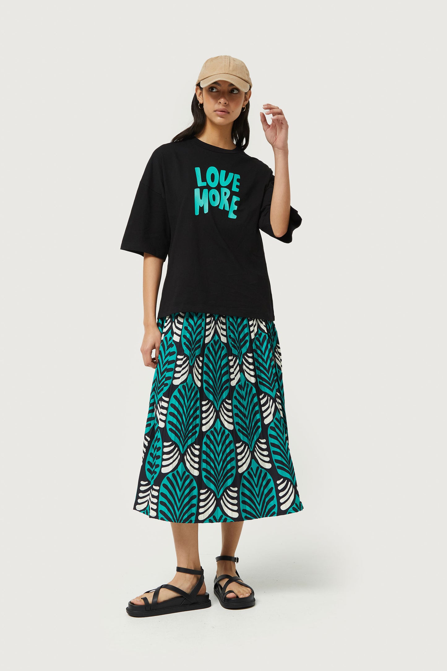 Large Brigitte print pleated midi skirt