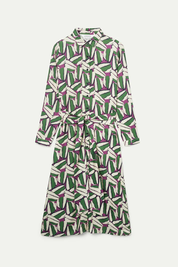 Green geometric print midi dress