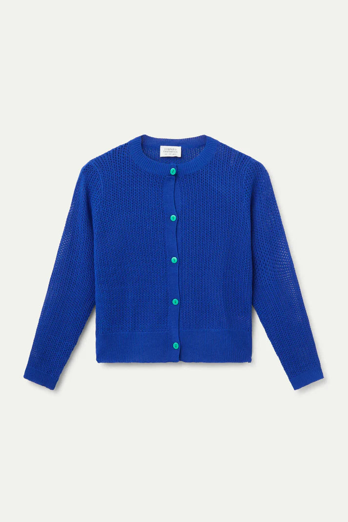 Blue open knit cardigan