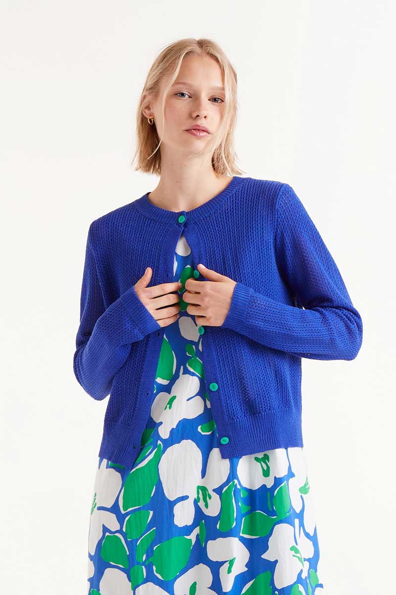 Blue open knit cardigan