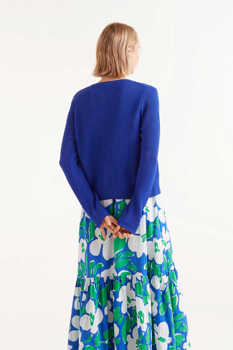 Blue open knit cardigan