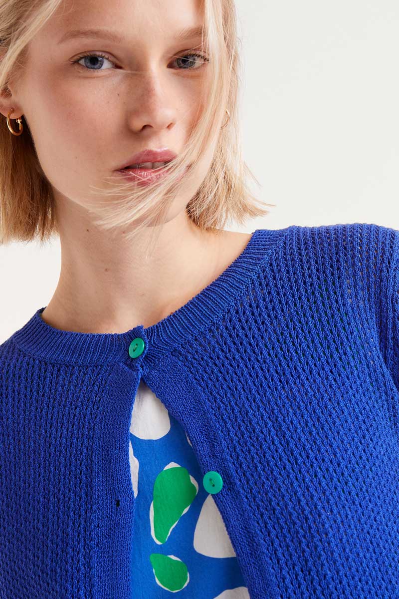 Blue open knit cardigan