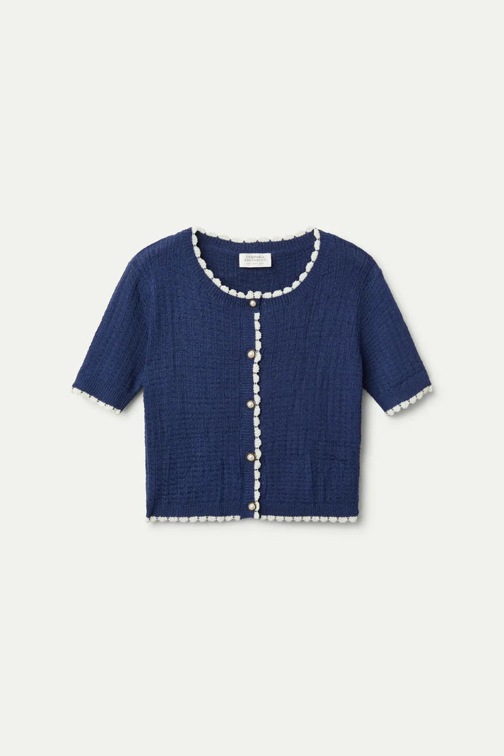 Blue short sleeve knitted cardigan