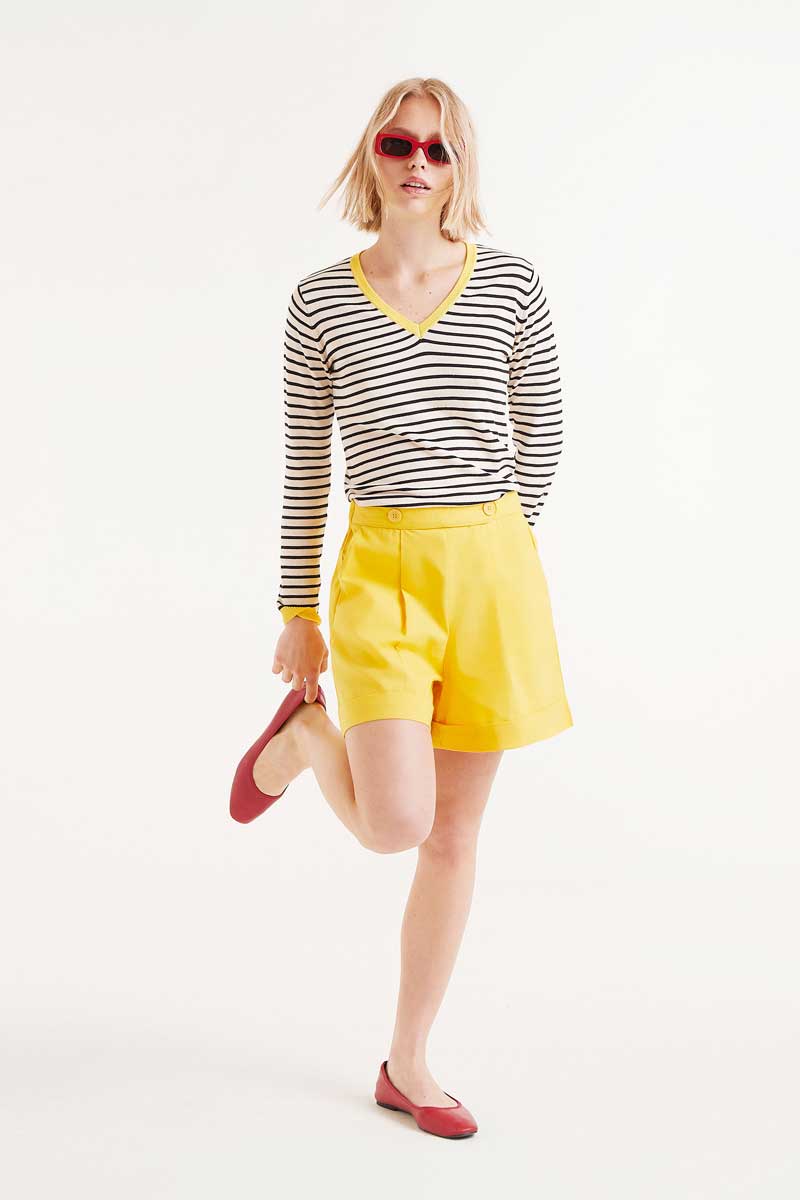 Black striped V-neck sweater