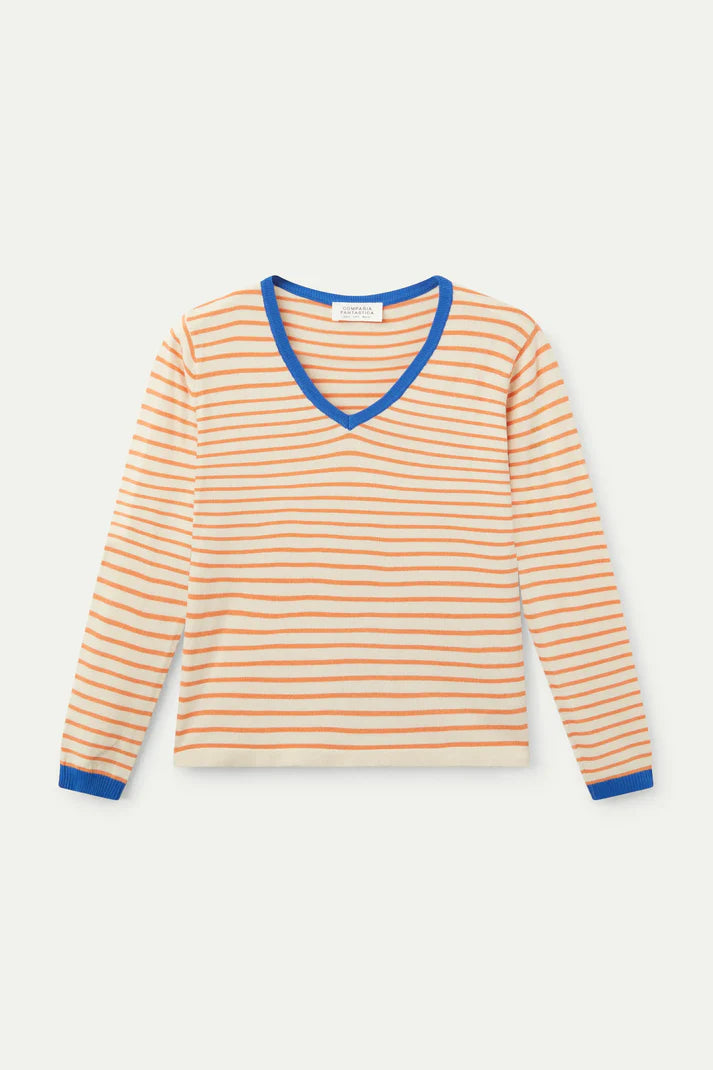 Orange striped V-neck sweater