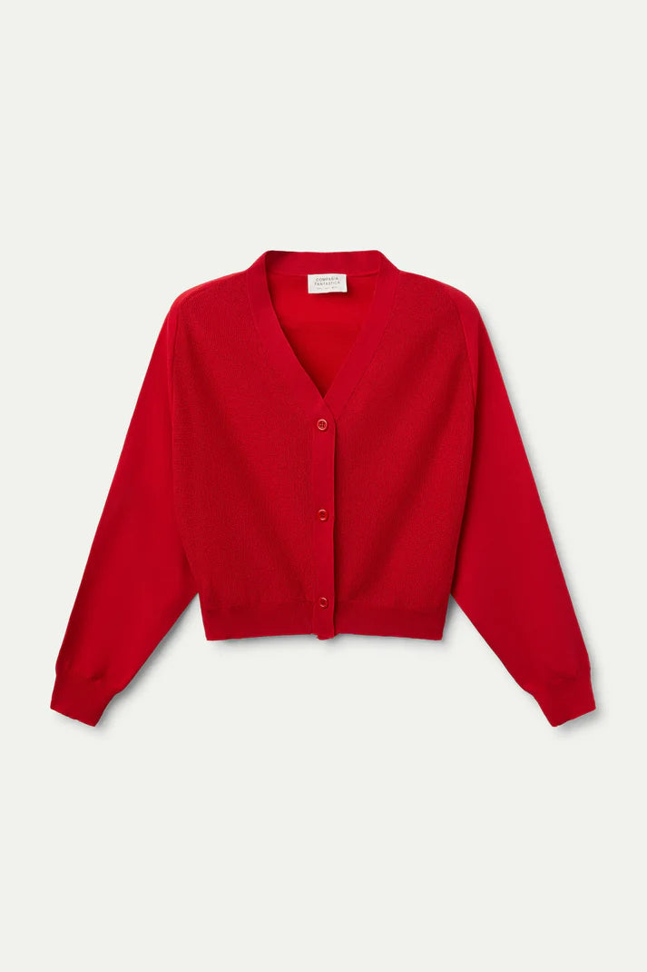 Red fine knit cardigan