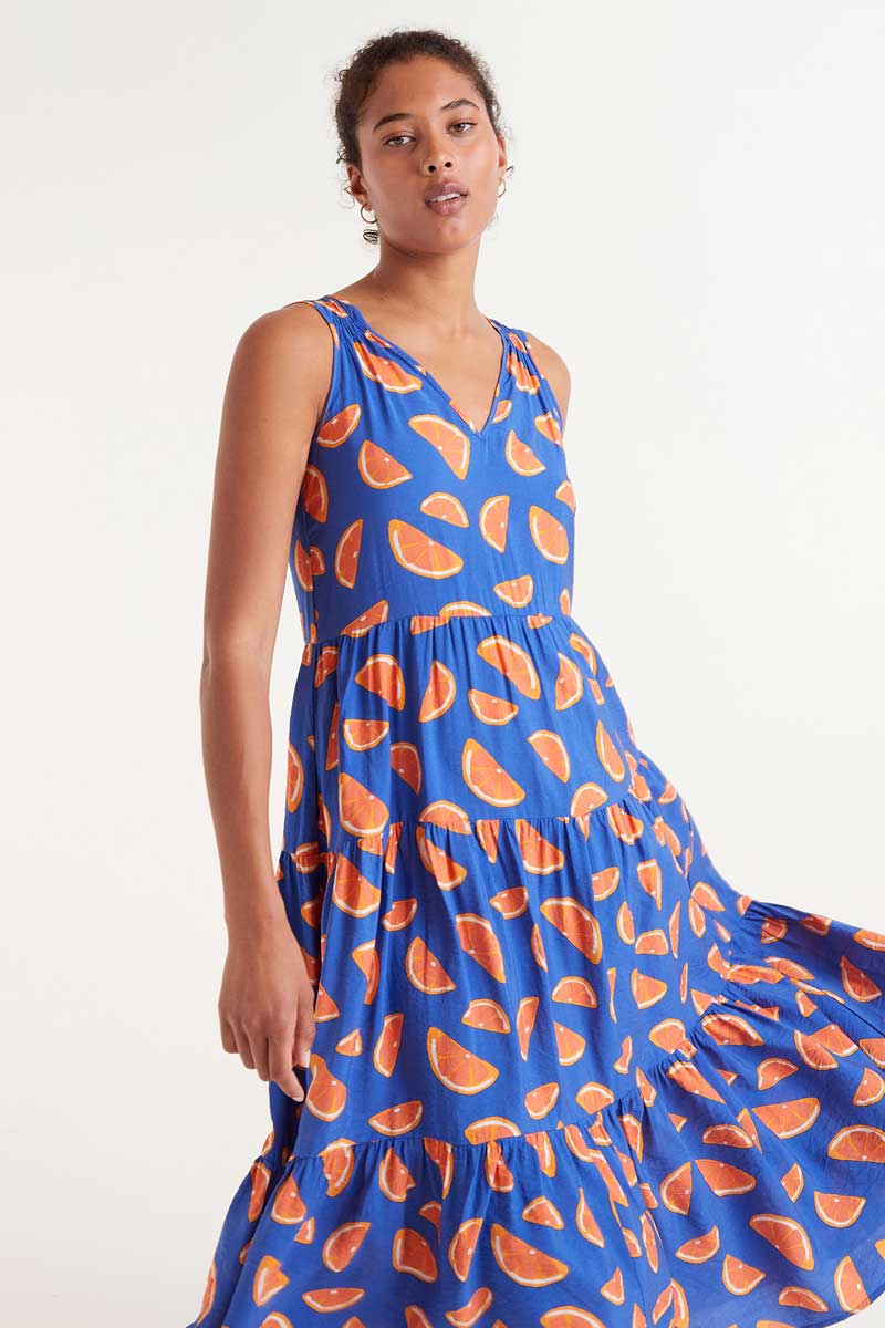 Grapefruit print midi dress with straps