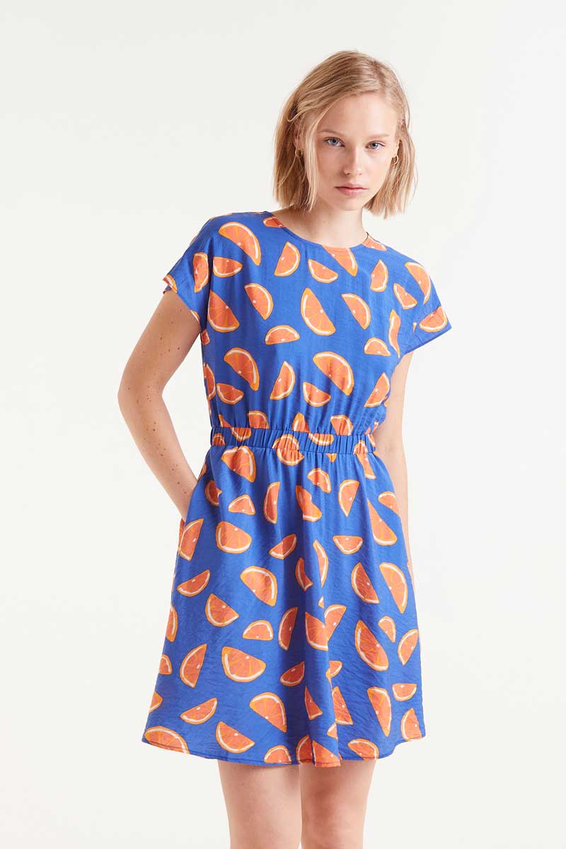Short dress with grapefruit print