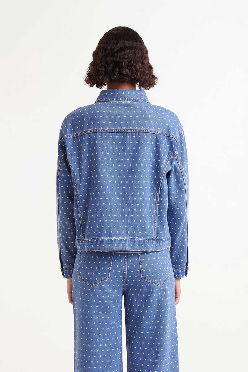 Denim jacket with polka dot print
