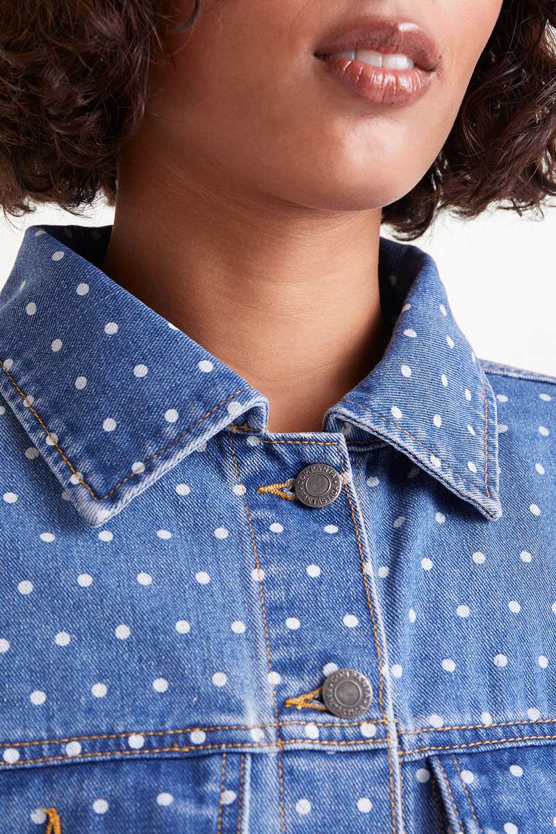 Denim jacket with polka dot print