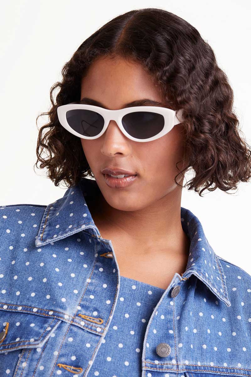 Denim jacket with polka dot print