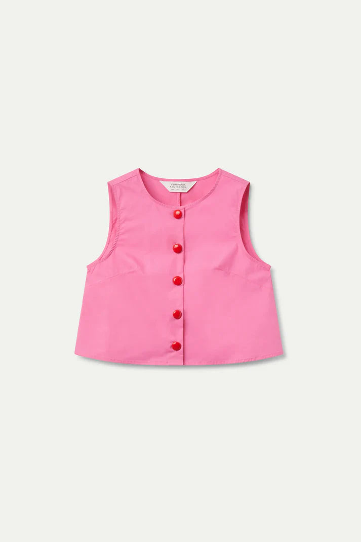 Pink button down sleeveless top