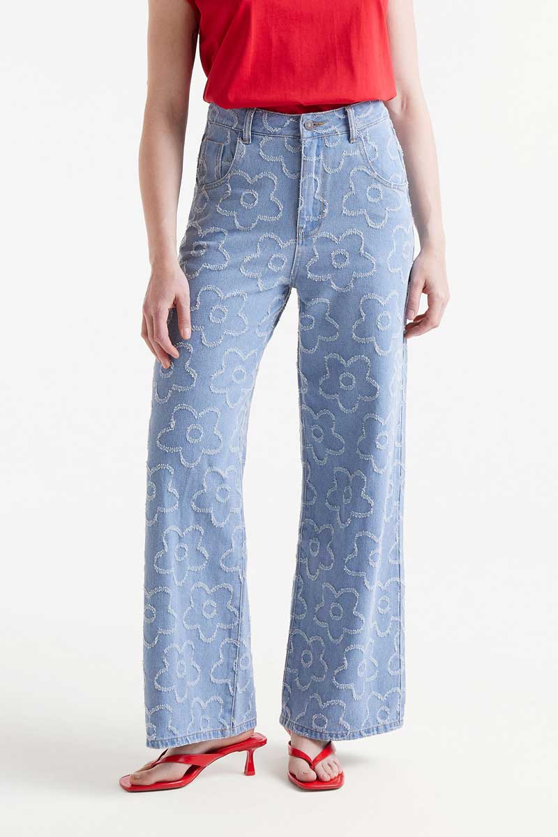 Denim pants with flowers