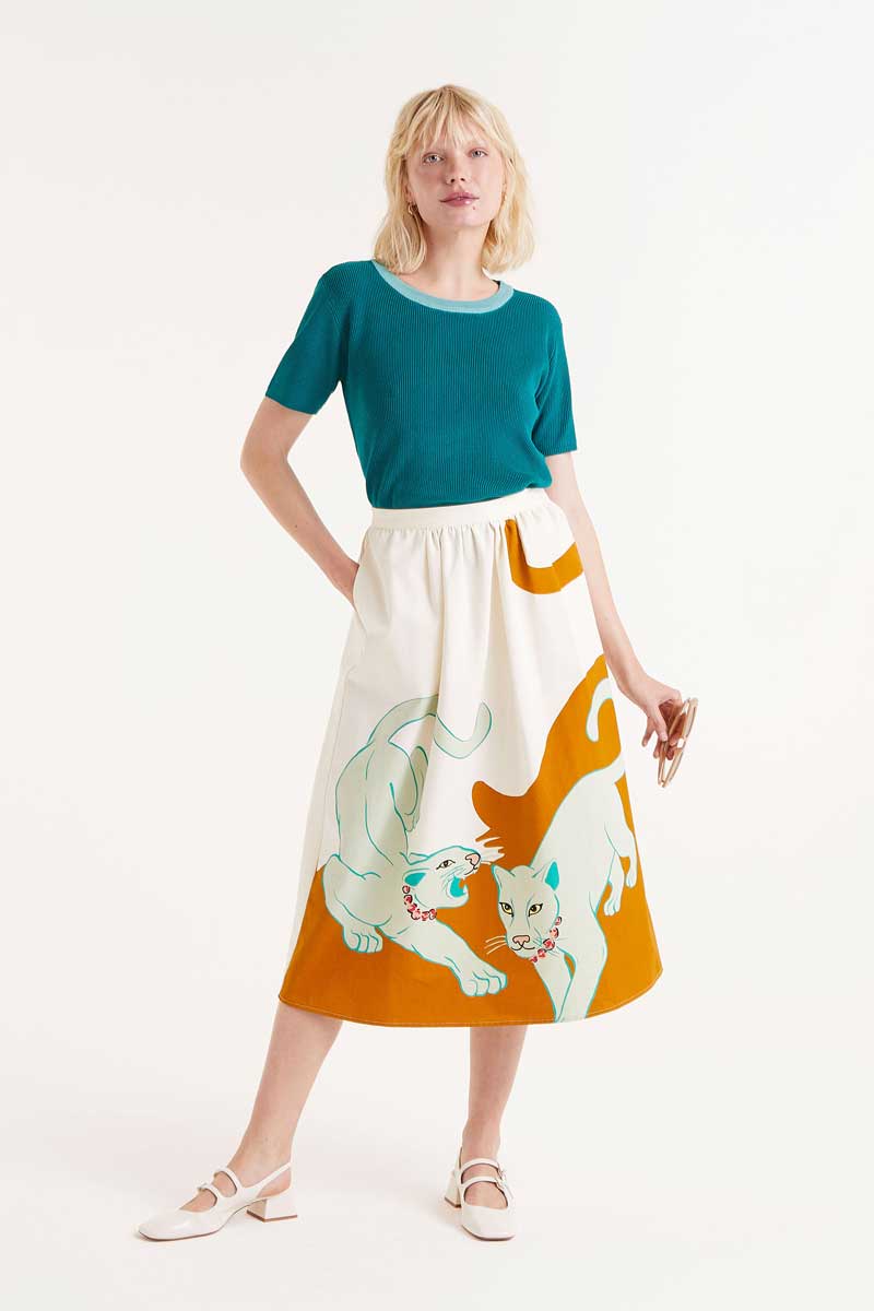 Jaguar print midi skirt