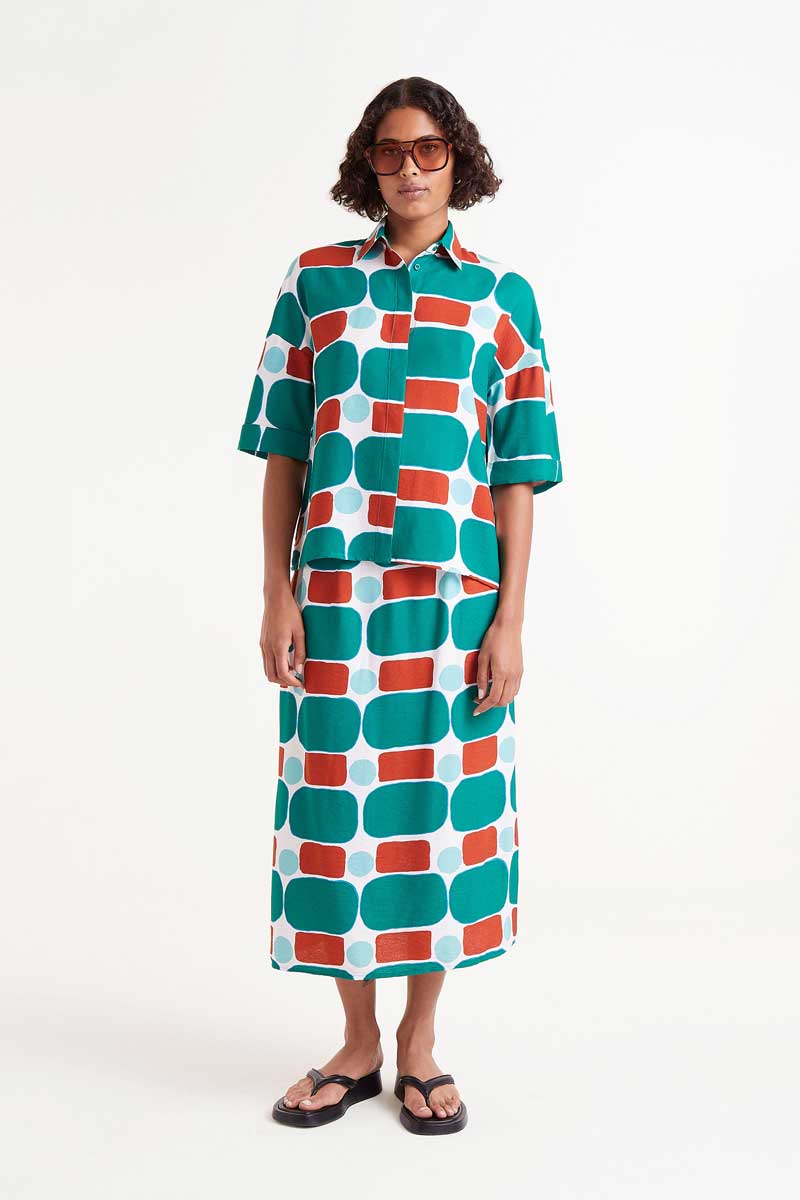 Pepper Mint print midi skirt