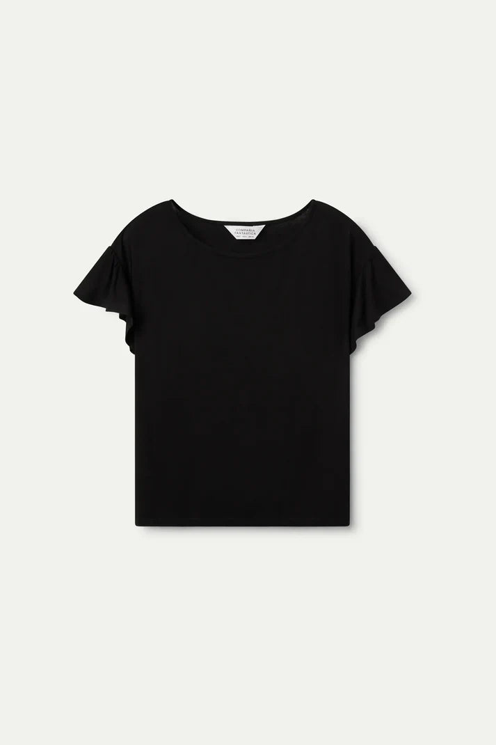 Black short sleeve ruffle t-shirt
