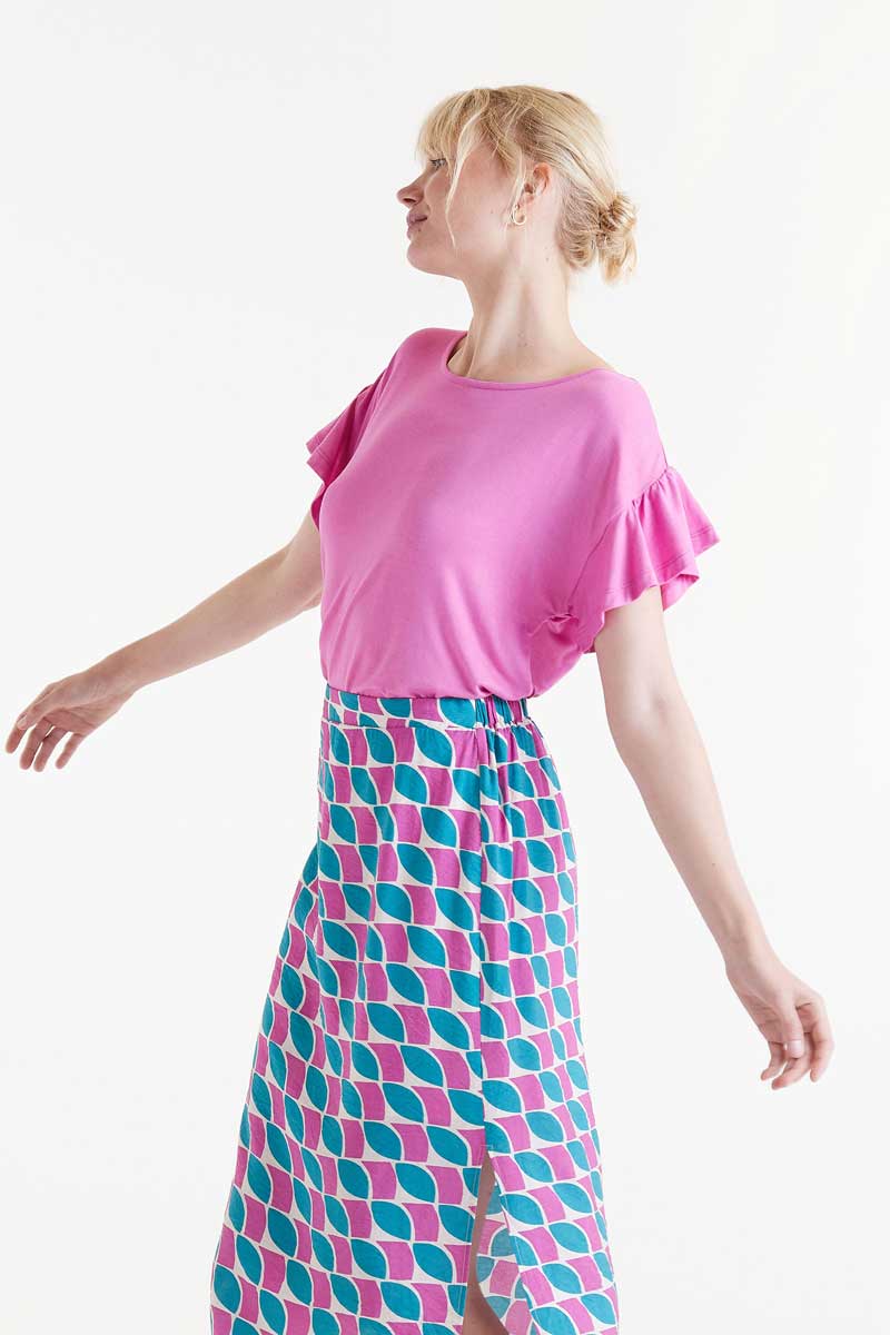 Pink short sleeve ruffle t-shirt