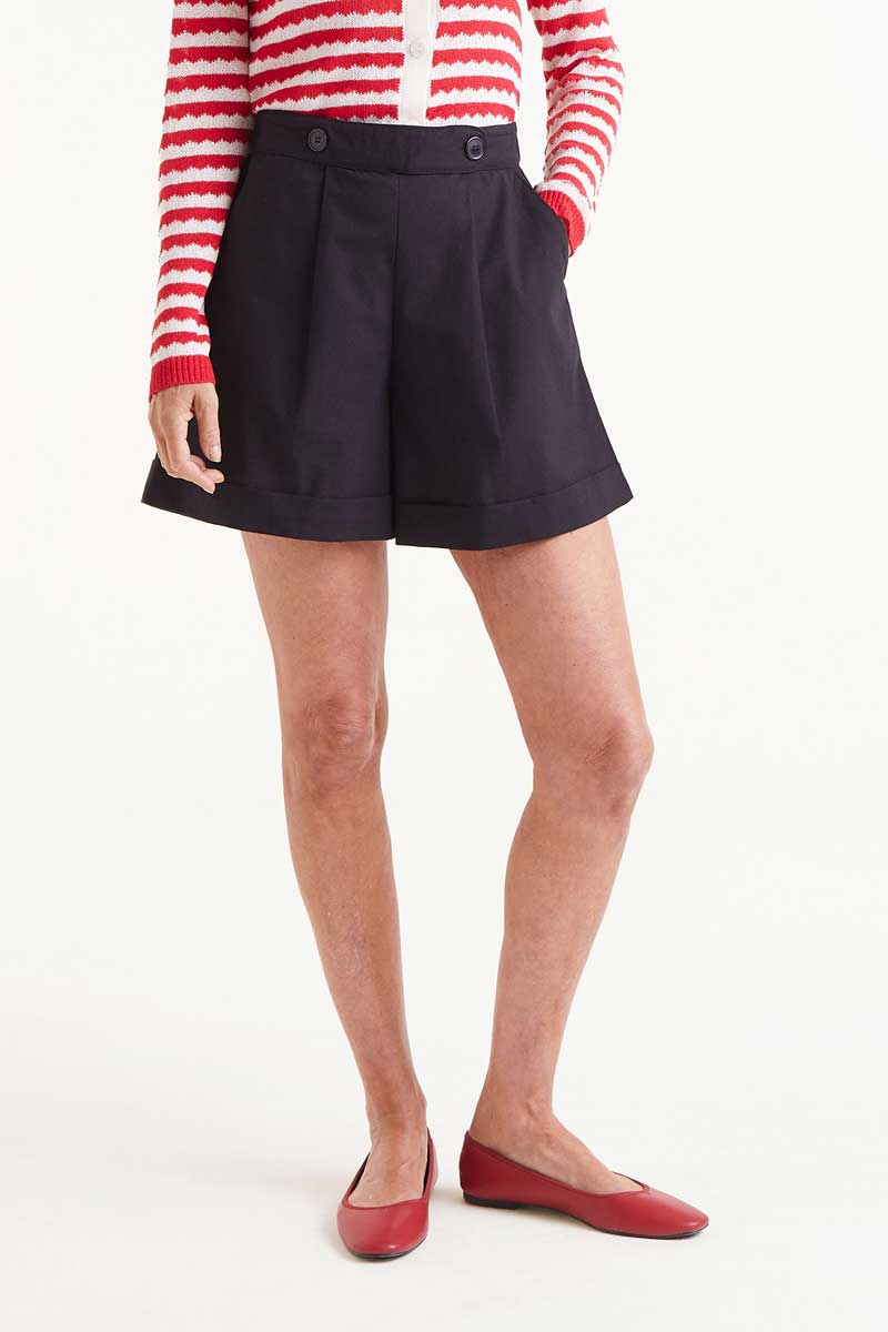 Black button shorts