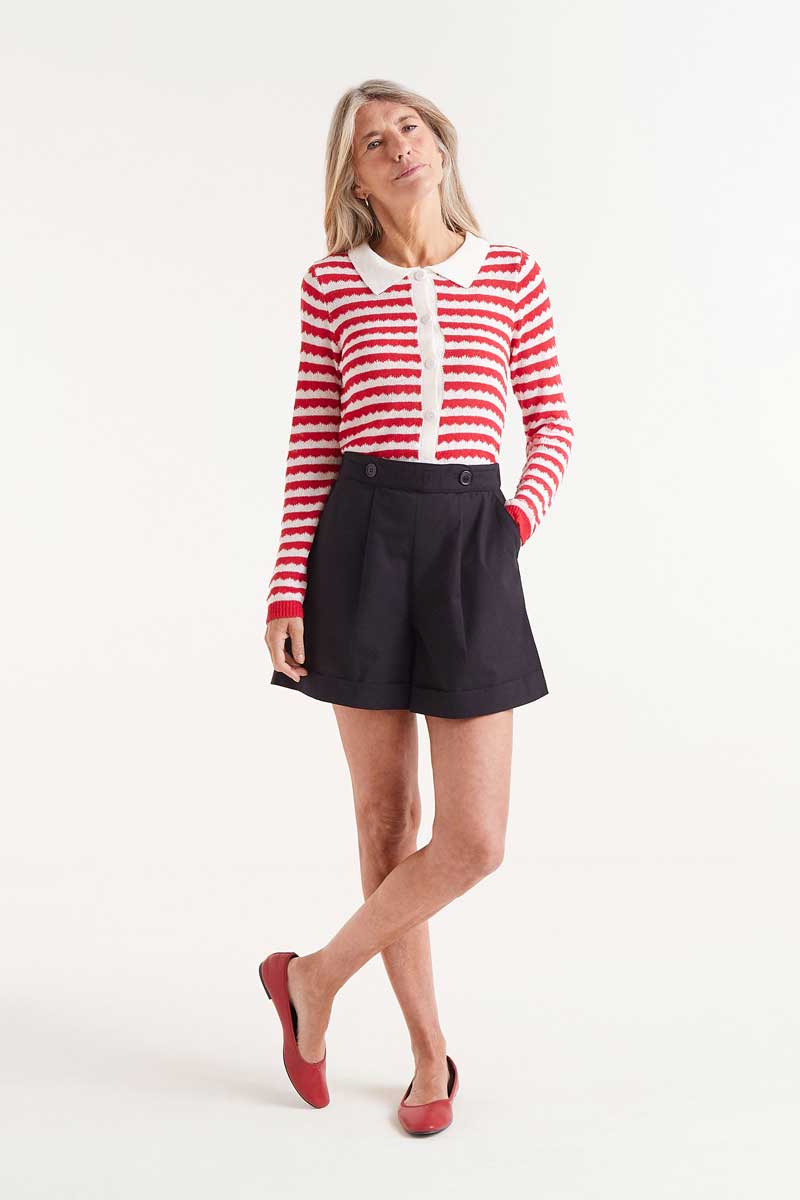 Black button shorts