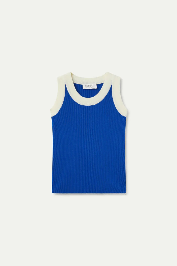 Blue two-tone strap top