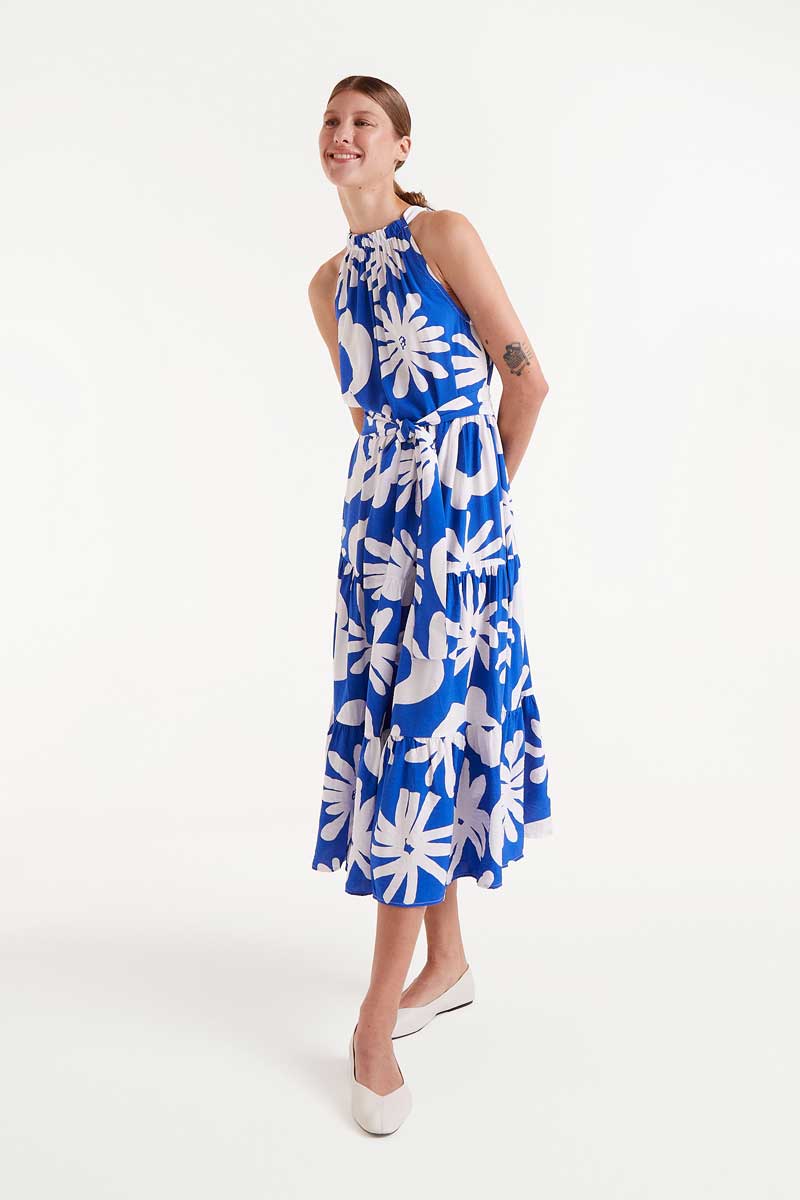 Bluet Blue floral print midi dress