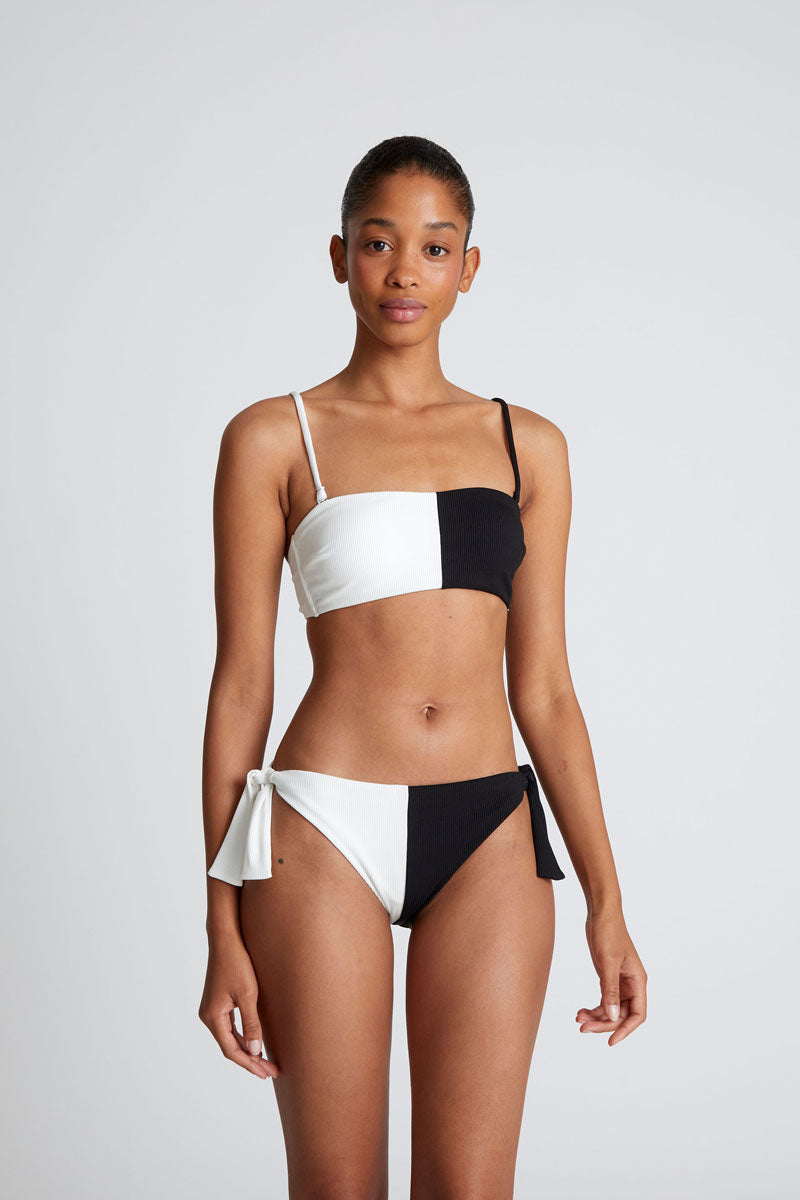 Black two-tone straight bikini top