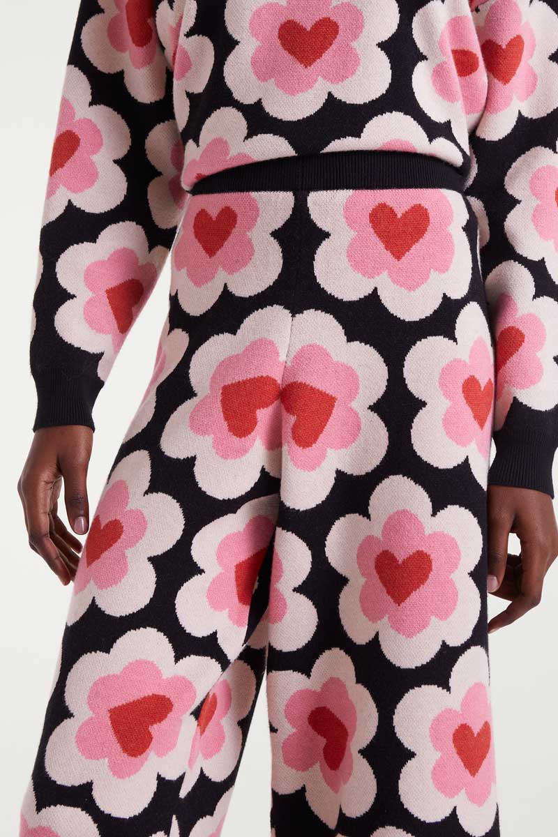 Jacquard knit trousers with SweetHeart print
