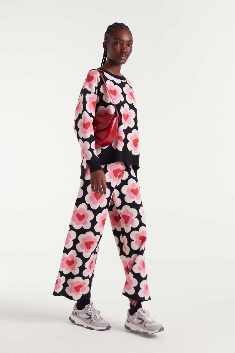 Jacquard knit trousers with SweetHeart print
