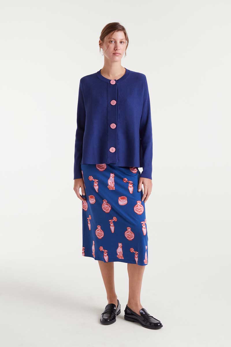Navy blue flared knit cardigan