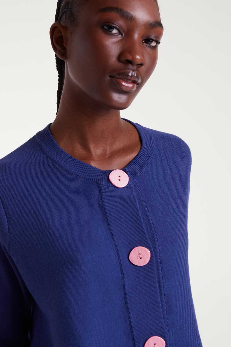 Navy blue flared knit cardigan