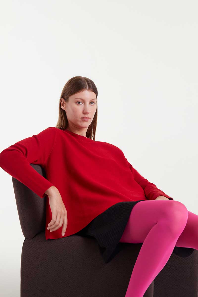 Red packaged knitted sweater