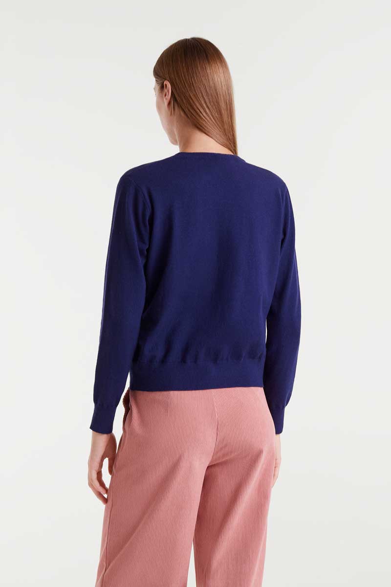 Navy blue knitted sweater with heart print