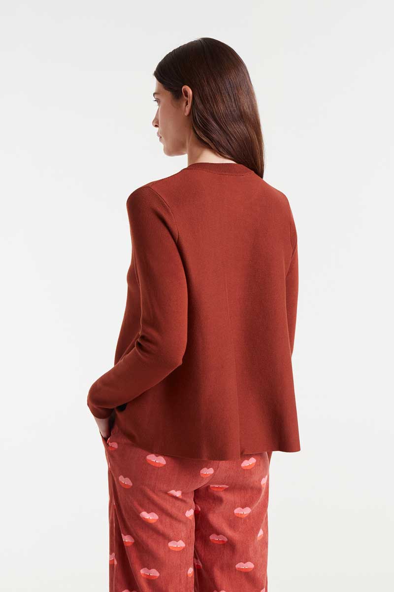 Brown A-line knit cardigan