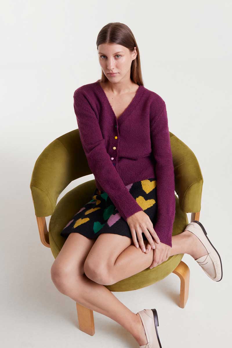 Burgundy knitted cardigan