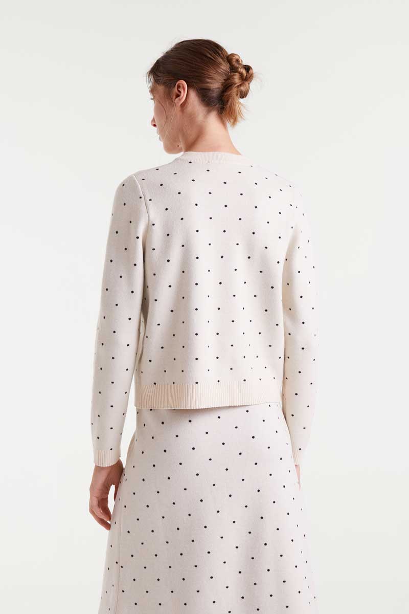 Mini white polka dot printed jacquard cardigan