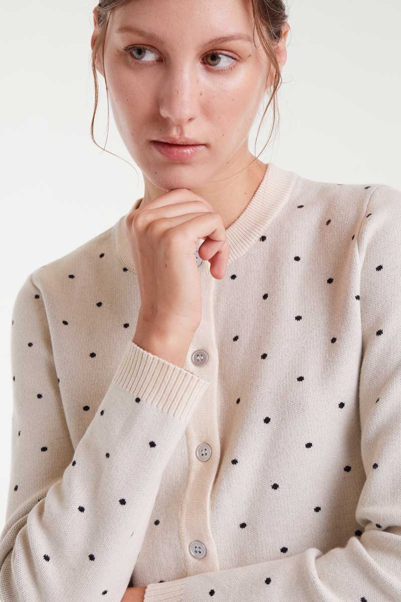Mini white polka dot printed jacquard cardigan