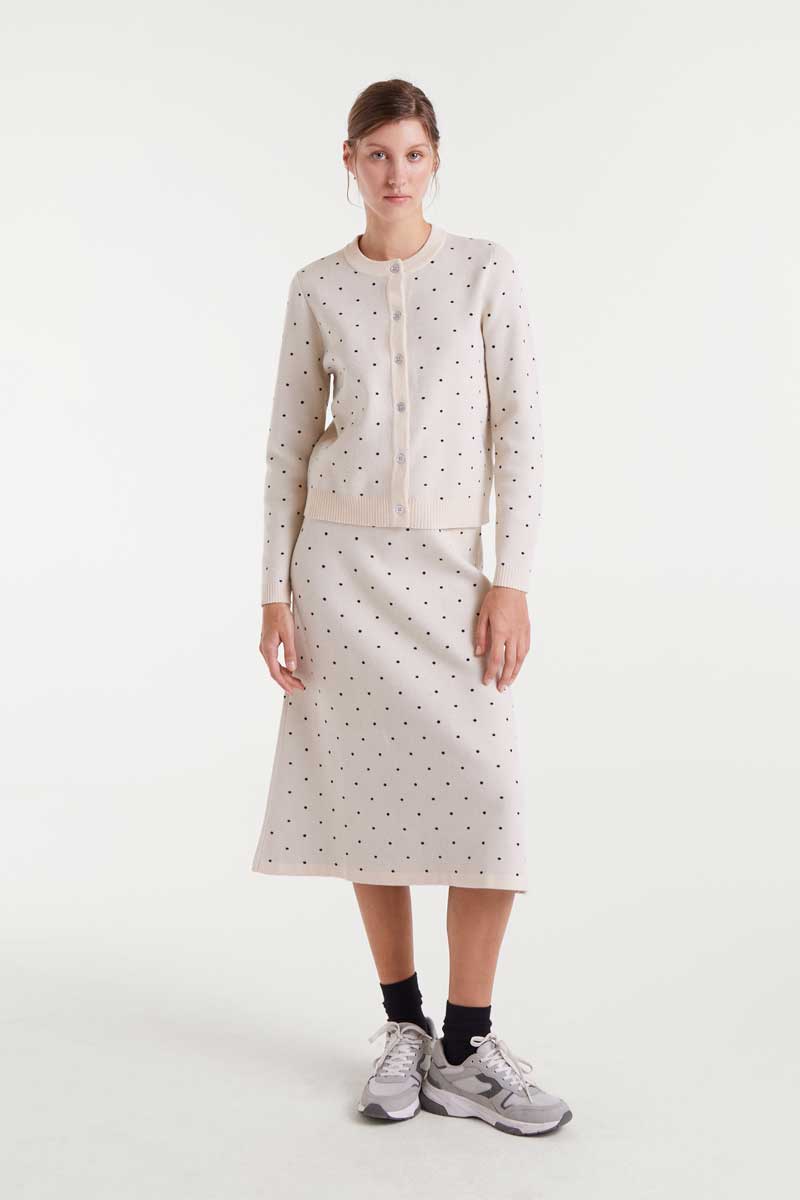 Mini white polka dot printed jacquard cardigan
