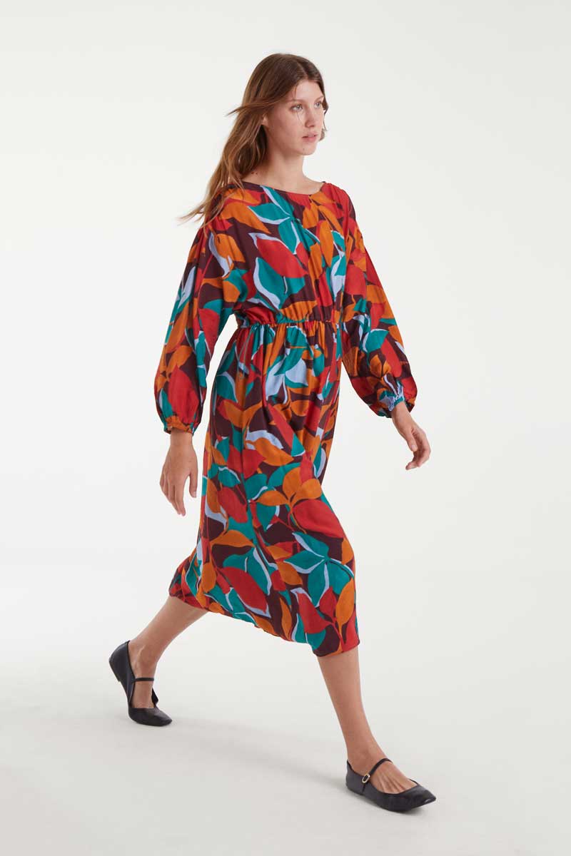 Lightweight crepe midi dress with Ponziana print