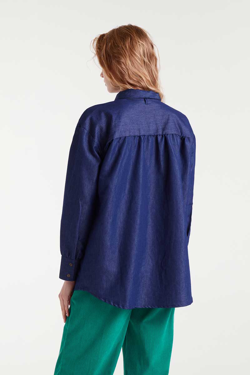 Blue chambray lace-up shirt